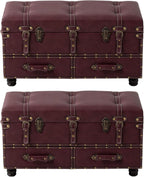 COZAYH Set of 2 Vintage Mid-Century Storage Ottoman Bench - Upholstered Padded Chest for Entryway, Bedroom, Living Room - Dark Magenta