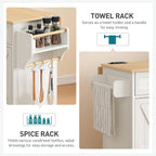 RALGEND Kitchen Island with Drop Leaf & Power Outlet, Rolling Kitchen Island Cart On Wheels, Barn Door Kitchen Island Table with Storage and Tower Rack, Island Table for Kitchen, White and Natural