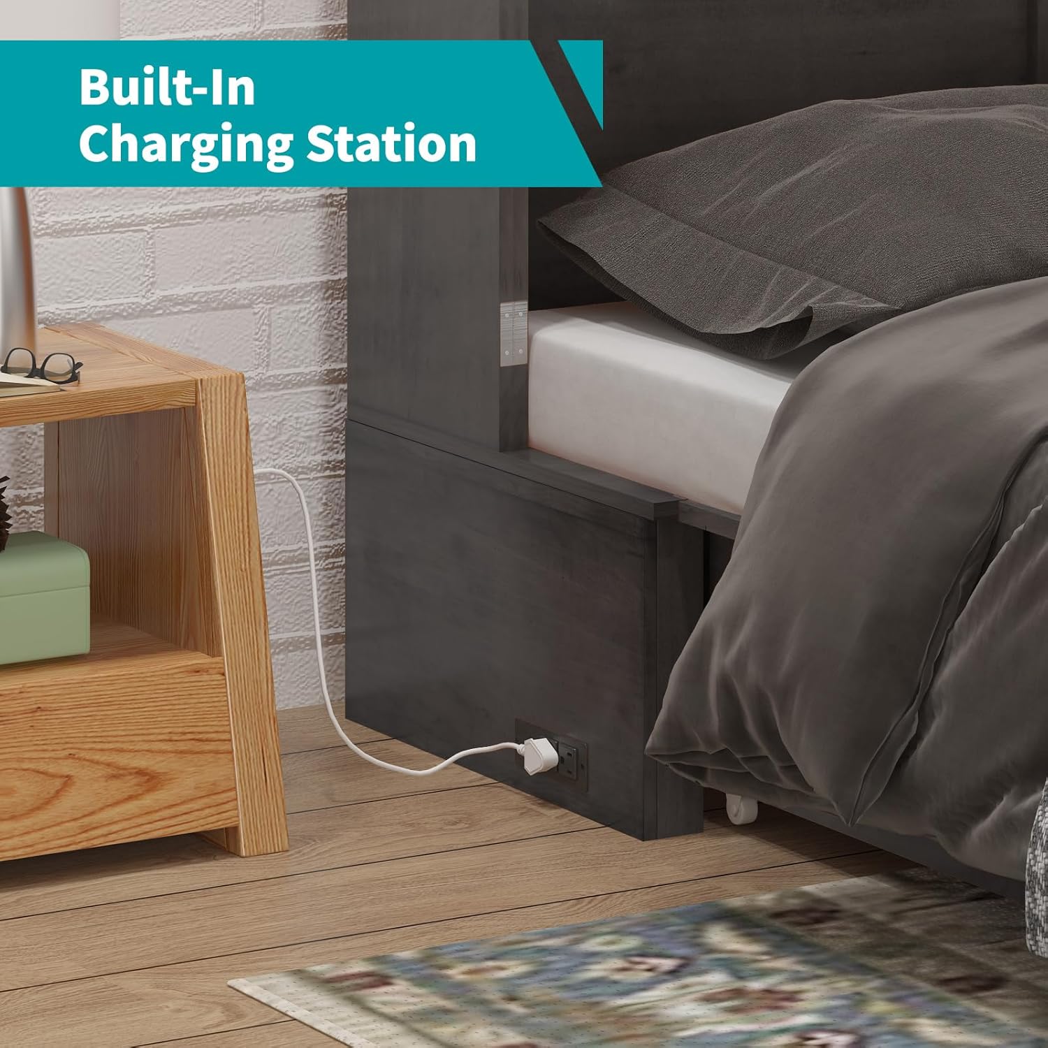 BALUS Queen Size Murphy Bed Cabinet, Modern Cabinet Murphy Beds with Tri-Fold Memory Foam Mattress for Bedroom, Adults Chest Wall Bed with Built-in USB Charging Station, Storage Drawer (Dark Grey)