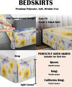 Bed Skirt Queen Size Yellow Dandelions Pleated Dust Ruffle Easy Fit Bedskirts with 16 Inch Drop Purple Dragonfly Wrinkle and Fade Resistant Bedroom Decor
