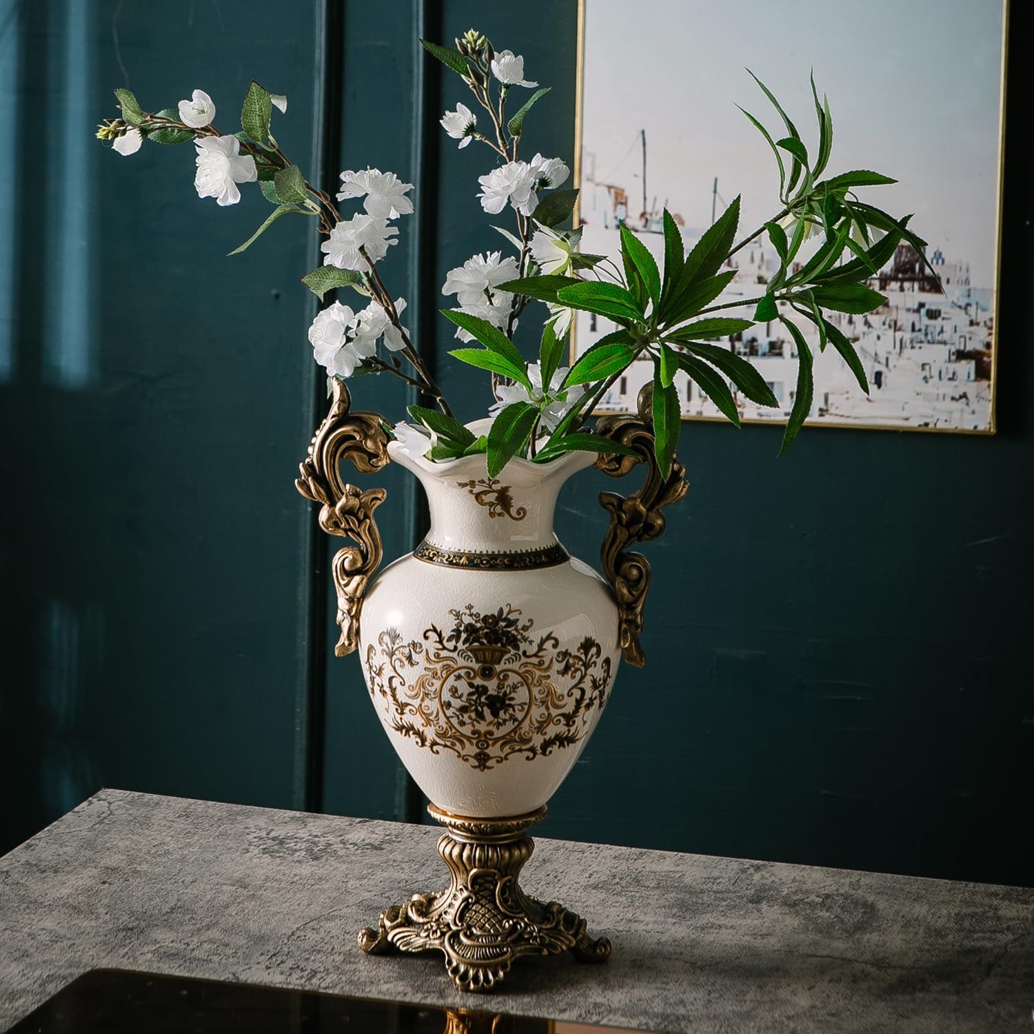 Magcolor Tall Table Modern Vase,Large Ceramic Flower Vases for Shelf Home Decor,Creative Classic White Vase 16.5 inch,Sophisticated Vessel for Decorative Branches and Dried Flower.