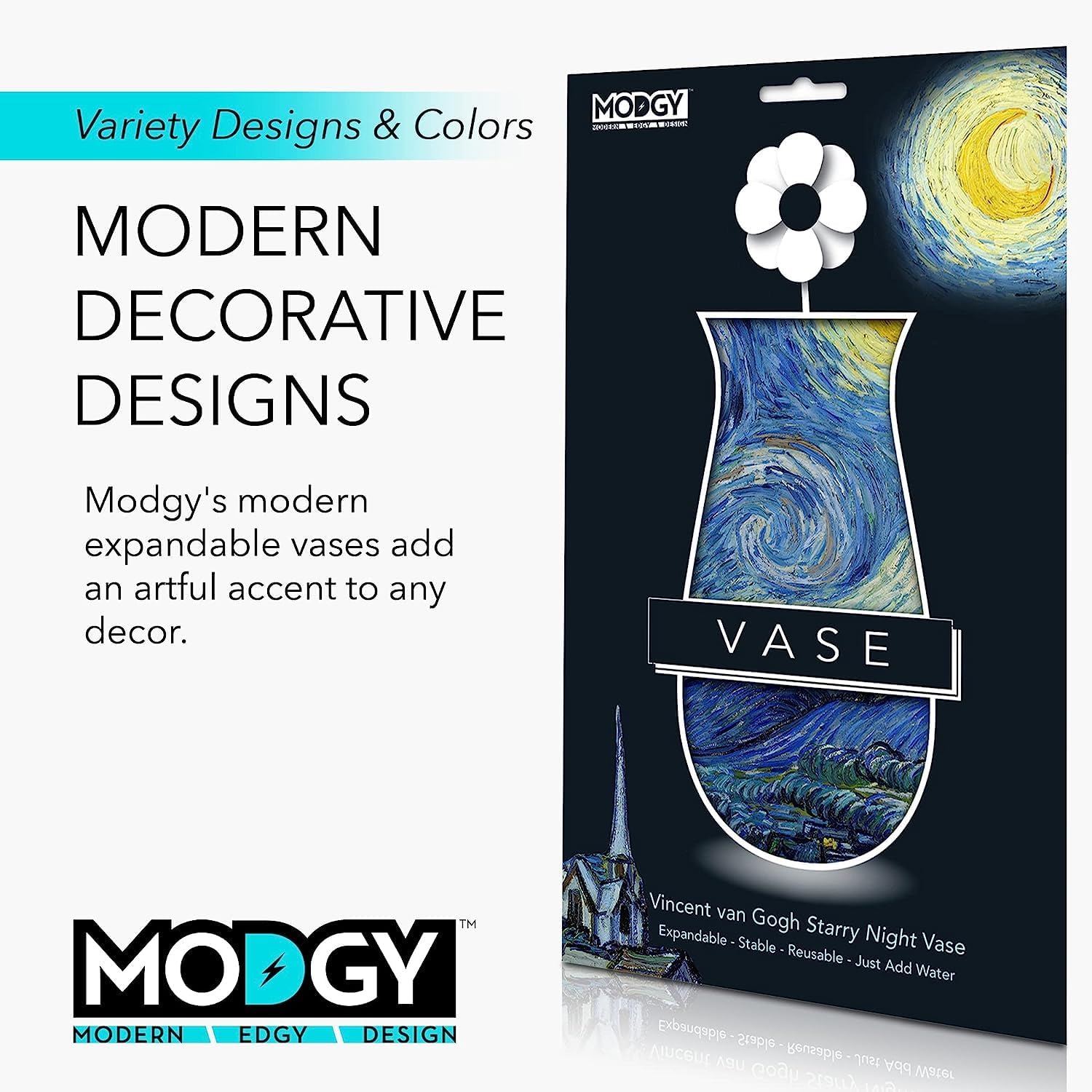 MODGY Collapsible and Expandable Plastic Flower Vase, Unbreakable, Foldable, Decorative Modern Centerpieces, Table Decorations, Van Gogh Starry Night, 1 Pack
