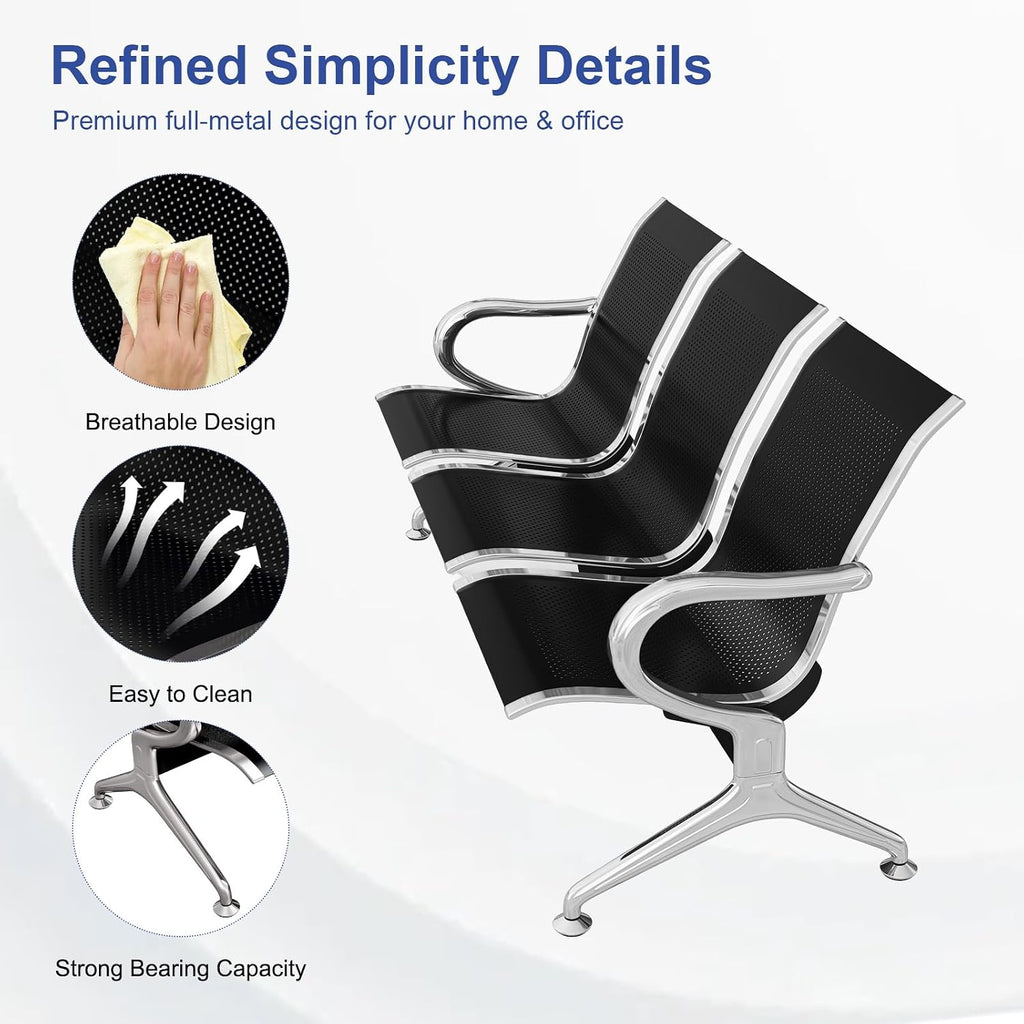 KINTNESS 5 Seat Reception Chair Benches Office Chair Guest Heavy Duty Waiting Room Chairs with Arms for Lobby, Office, Bank, Hospital Bench, Black