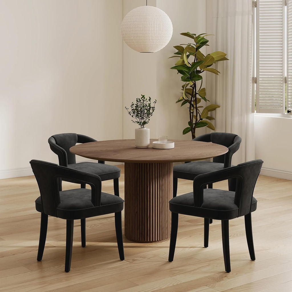 Modern Black Dining Chairs Set of 4, Velvet Upholstered Boucle Dining Chair with Arms, Accent Side Chair for Kitchen & Dining Room Living Room Restaurant Reception