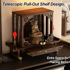 Small Altar Table Solid Wood, Pooja Meditation Table with Telescopic Pull-Out Storage Board, Butsudan, Buddhist Altar Shelf Countertop Type(66x26x50 cm/26x10x20 in)