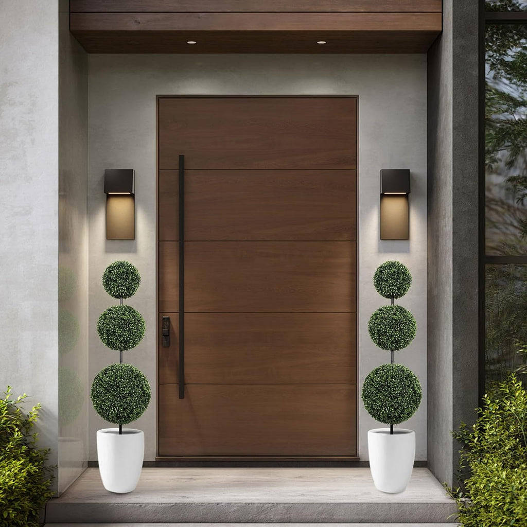 VIVATREES 3FT UV-Resistant Artificial Triple Ball Boxwood Topiary Set of 2, All-Weather Outdoor & Indoor Decor for Garden, Porch, Entryway