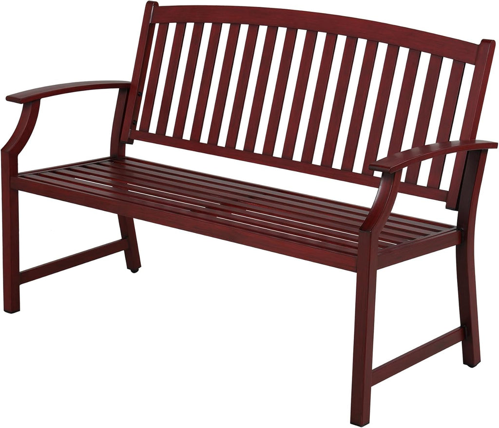 Grand patio 52" Farmhouse Outdoor Bench, Garden Benches with Anti-Rust Aluminum Powder Coated Frame, Faux Wood Grain Finish Frame Patio Bench for Front Porch, Red