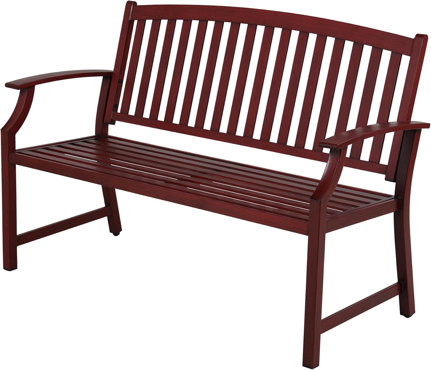 Grand patio 52" Farmhouse Outdoor Bench, Garden Benches with Anti-Rust Aluminum Powder Coated Frame, Faux Wood Grain Finish Frame Patio Bench for Front Porch, Red
