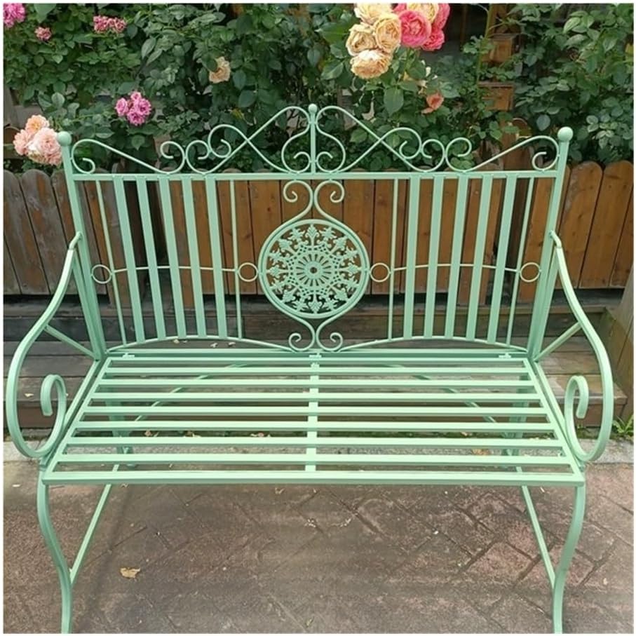 Patio Benches Outdoor Wrought Iron Furniture Set, Garden Balcony Chair & Coffee Table for Courtyard Villa