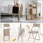 2 Pack Padded Folding Chairs with Cushion, Foldable Dining Chair Set Portable Indoor Outdoor Stackable Folding Chairs with Steel Frame for Home Office Events Wedding Party Khaki