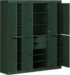 Palace Imports Solid Wood Pantry Cabinet – 71.5" Tall, 65" W - Wooden Storage Cabinet w/ 8 Shaker Doors, 2 Drawers & 12 Adjustable Shelves for Kitchen – Green, 100% Eco-Friendly Wood, Made in Brazil
