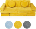 Lunix LX15 Modular Kids Couch 14pcs – Blue + Replacement Yellow Cover – Convertible Play Sofa for Toddlers & Kids – Washable, Soft Foam for Climbing, Building & Resting – Bundle and Save 10%