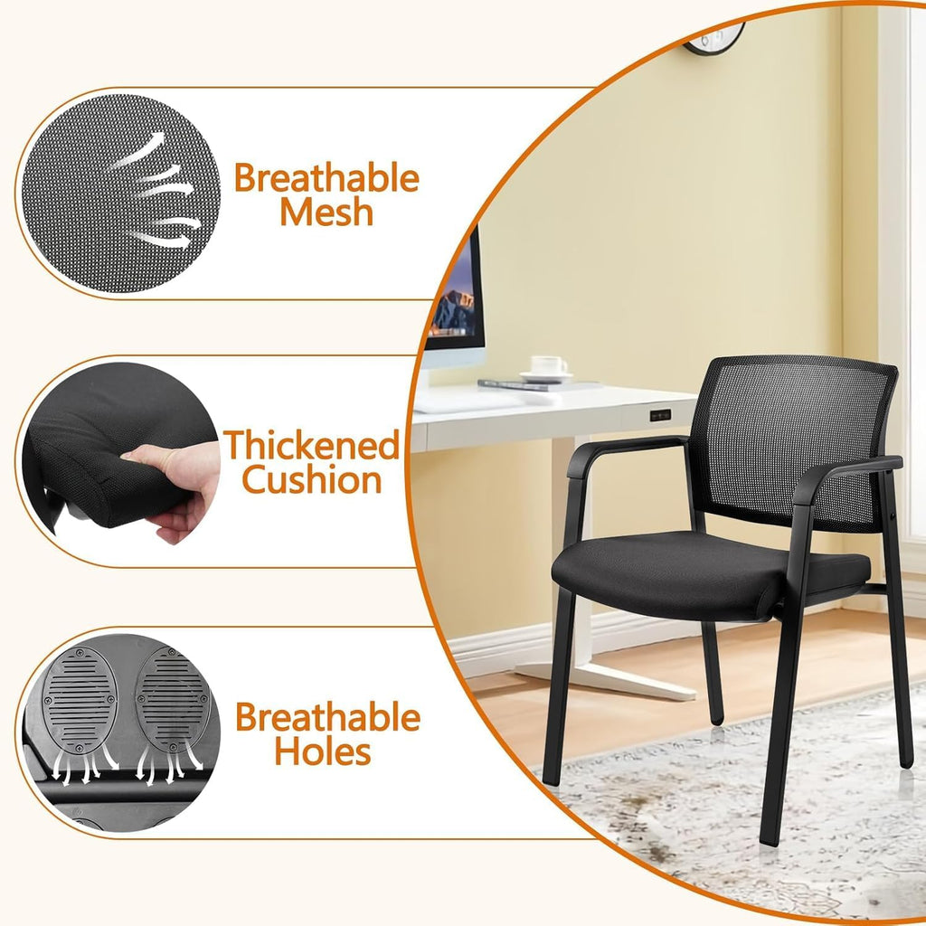 CLATINA Home Office Desk Chair No Wheels,Ergonomic Mesh Mid Back Stacking Arm Chair for Remote Learning,Small Office,Guest Chair,College Apartment (Black, 4 Pack)