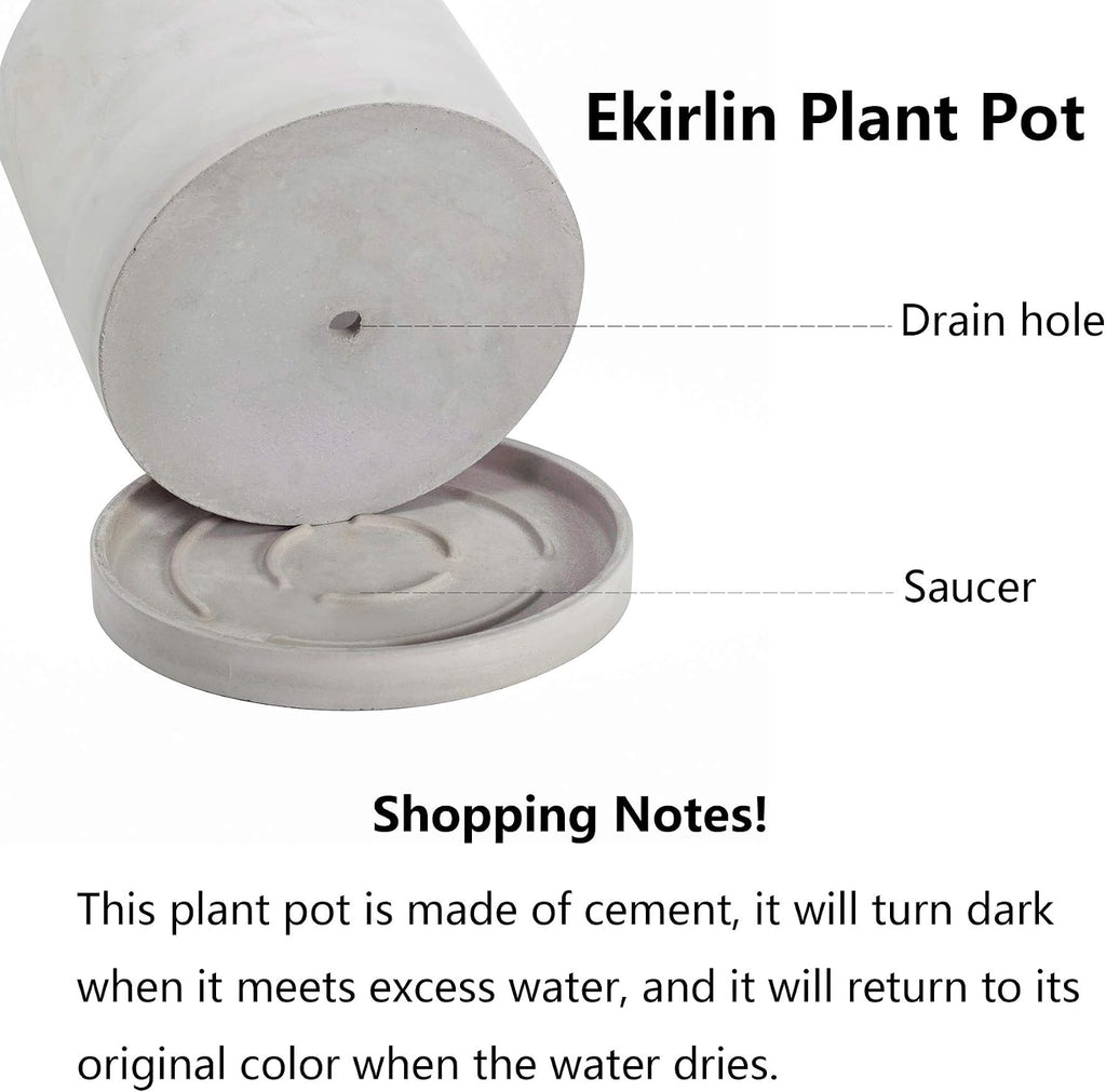 Ekirlin 6 Inch Indoor Plant Pot, Natural Cement Grey Garden Planters, Outdoor Concrete Flower Plant Pots with Drain Hole Saucer Tray, Modern Succulents Containers for Home Decor & Garden Plants