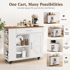 4 EVER WINNER 39" Rolling Kitchen Island with Storage and Drawer, Farmhouse Kitchen Island on Wheels with 3-Tier Spice Rack, Adjustable Shelf & Towel Rack, Mobile Kitchen Cart for Small Space, White