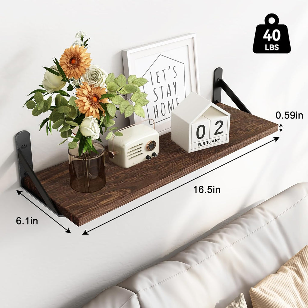 Fixwal Floating Shelves for Wall, Wood Wall Mounted Shelves for Bedroom, Bathroom, Living Room, Kitchen Storage and Decor(Brown, Set of 4, 16.5 Inch)