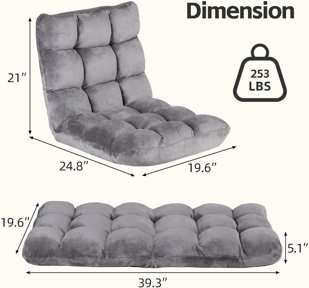 SUPER DEAL 14-Position Folding Floor Chair Gaming Sofa Cushioned Padded Reclining Bed Lounge Couch Seating for Comfy Reading, Reading, Gaming, Relaxing, Watching TV