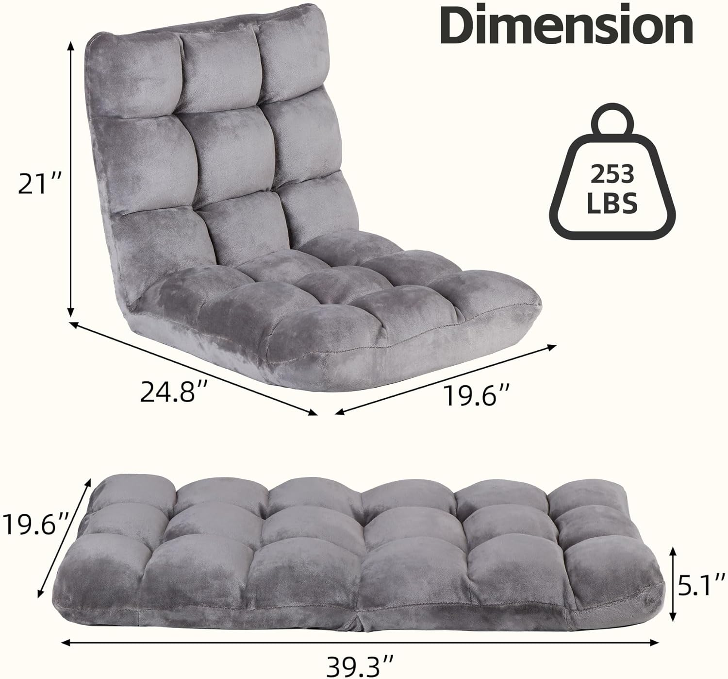 SUPER DEAL 14-Position Folding Floor Chair Gaming Sofa Cushioned Padded Reclining Bed Lounge Couch Seating for Comfy Reading, Reading, Gaming, Relaxing, Watching TV