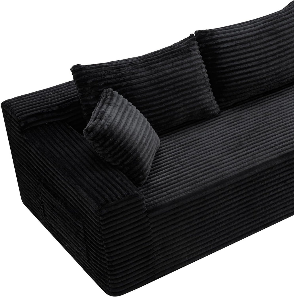 95" L-Shaped Cloud Sectional Couch, Right Facing Modular Compressed Boneless Sectional Sofa with Chaise Lounge, Plush Corduroy Boneless Corner Sofa for Living Room