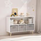 Kids Bookcase, Multi Shelf Cubby with 3 Collapsible Fabric Drawers, 3-in-1 Toy Storage Cabinet Organizer, Wooden Kids Book Display for Bedroom, Nursery, Playroom, White+Gray