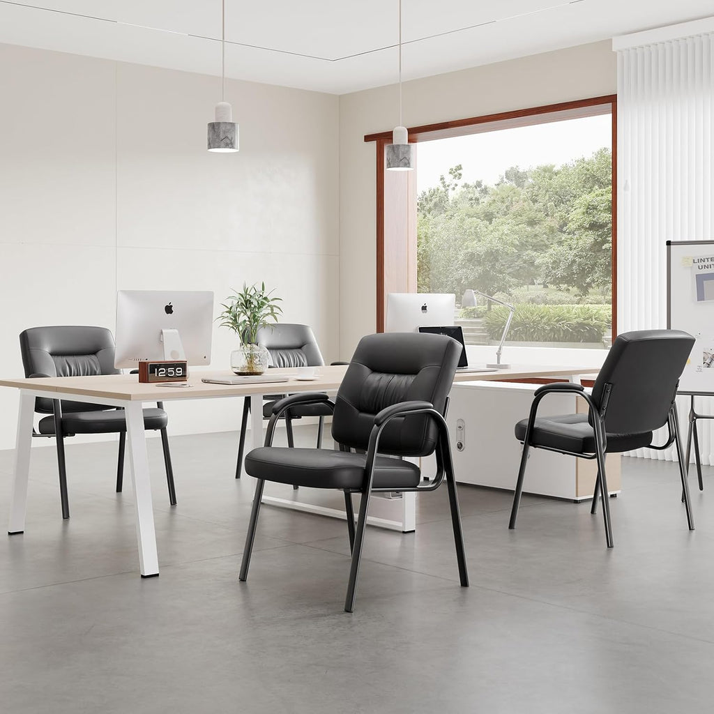 Modern Conference Room Chairs with Arms, PU Leather Padded Guest Chair with Welded Steel Frame, Ergonomic Office Reception Chair, 300LBS, Waterproof & Easy to Clean,Black,Set of 4