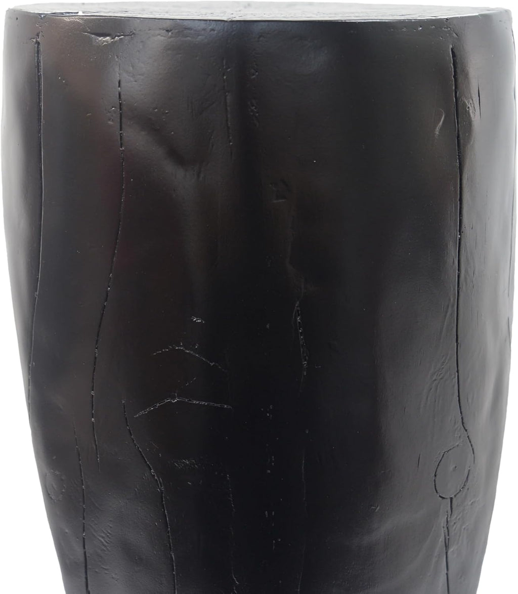 IRONORA Black Hollow Cutout Tree Stump Pedestal Side Table, Faux Wood Organic Sculpture Accent Stand, Tall Drum Display End Table for Living Room Entryway Hallway Wabi Sabi Decor