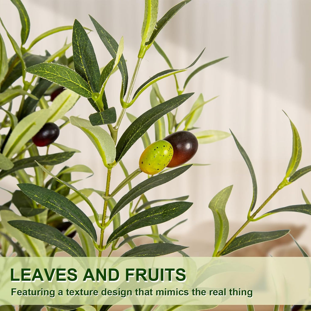 VIVATREES Olive Trees Artificial Indoor, 6FT Tall Faux Olive Tree with White Tall Planter, Artificial Plants with Natural Wood Trunk and Lifelike Fruits for Home Office Decor