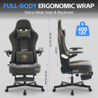 Ergonomic Gaming Chair for Adults - Big and Tall Desk Chair with Lumbar Support and Mechanical Arm Armrests, Comfortable Gamer Computer Chair, Gaming Chairs with Footrest (Grey Leather)