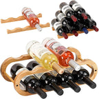 Wine Rack for Cabinet and Countertop - Adjustable in 2 Sizes - 3 Pack (2 Tier + 1 Tier+1 Tier) (Bamboo, Natural)