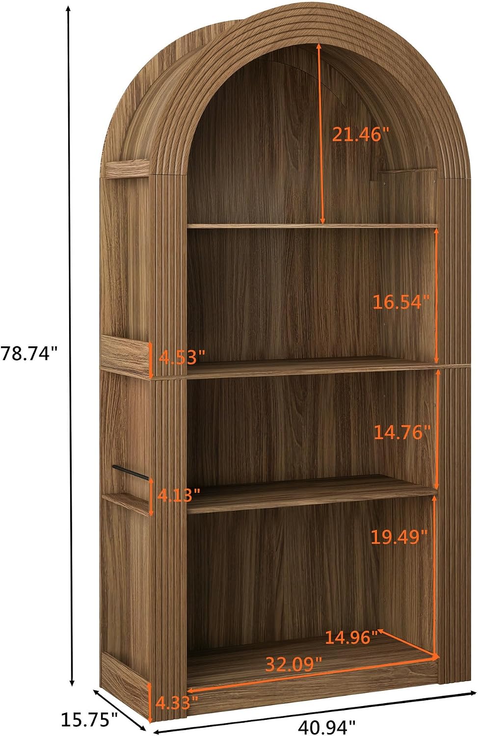 LUMISOL Tall Kitchen Pantry Cabinet for Dining Room Living Room, Arched Pantry with Open Display Storage Shelf, Modern Arched Bookcase with 4 Tier Shelf, Brown
