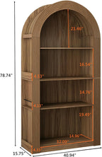 LUMISOL Tall Kitchen Pantry Cabinet for Dining Room Living Room, Arched Pantry with Open Display Storage Shelf, Modern Arched Bookcase with 4 Tier Shelf, Brown