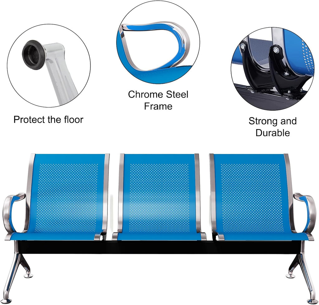 Kinfant Set of 3 Office Chair - 3-Seat Reception Guest Chairs Waiting Room Bench for Airport Hospital Bank Salon Barber Hall Room Conference