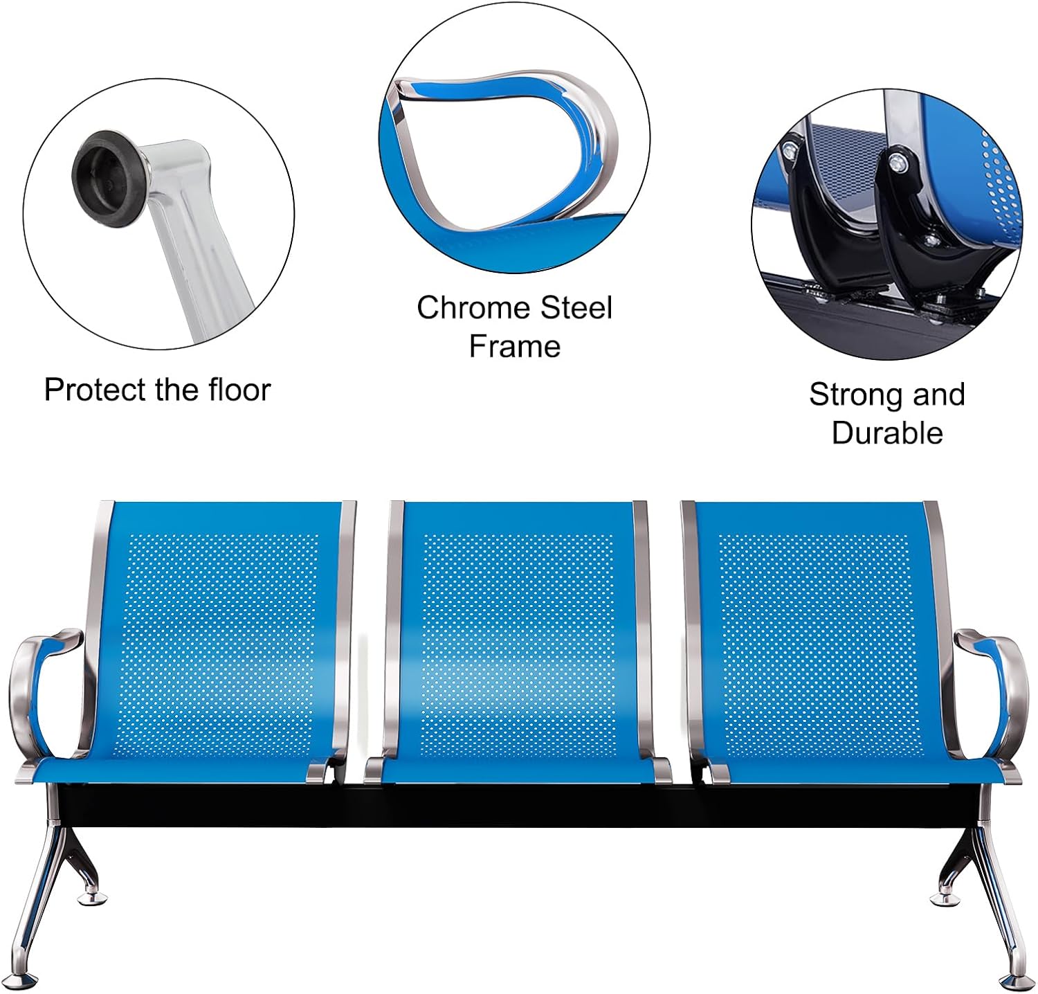 Kinfant Set of 3 Office Chair - 3-Seat Reception Guest Chairs Waiting Room Bench for Airport Hospital Bank Salon Barber Hall Room Conference