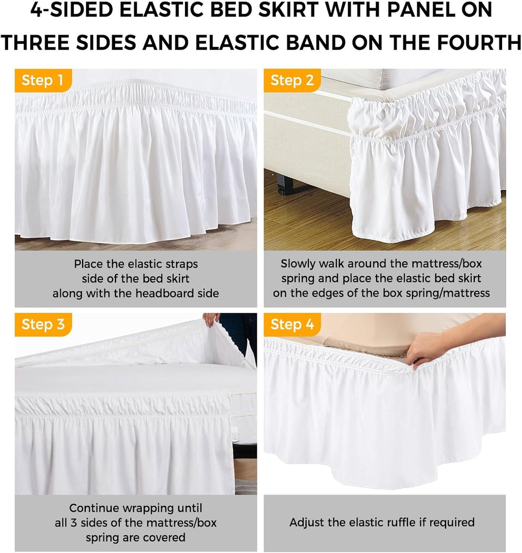 Boho Ethnic Bed Skirt Full/Queen Size Bed Skirting 18 Inch Drop Adjustable Elastic Dust Ruffles Wrap Around Bedskirt Pleated Southwest Aztec Tribal Geometric Aesthetic Bedding Frame Cover for Dorm