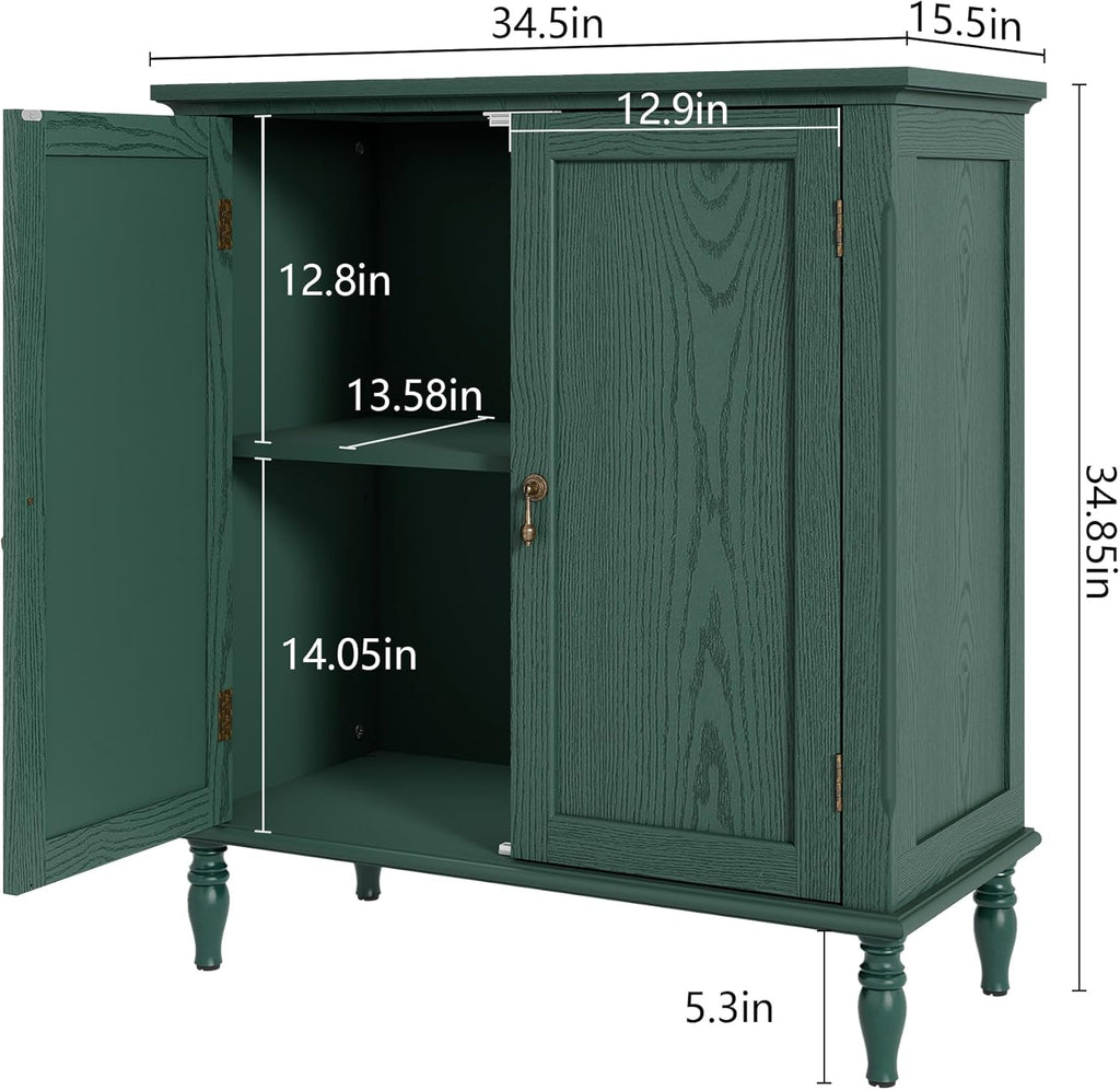 ARTPOWER Sideboard Buffet Cabinet with Storage, Retro Wood Accent Cabinet with 2 Doors, Credenza with Adjustable Shelves for Living Room, Dining Room, Entryway, Green