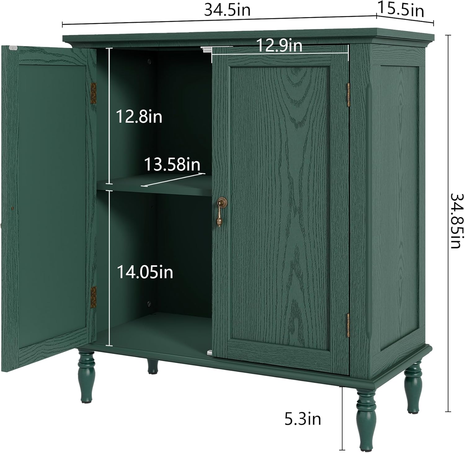 ARTPOWER Sideboard Buffet Cabinet with Storage, Retro Wood Accent Cabinet with 2 Doors, Credenza with Adjustable Shelves for Living Room, Dining Room, Entryway, Green