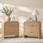 Night Stand Set of 2 [Unique Curved Profile] [FSC-Certified Wooden Board] 2-Drawer Nightstand 24" H Metal Handle Modern Sturdy Bedside Table Side Table End Table