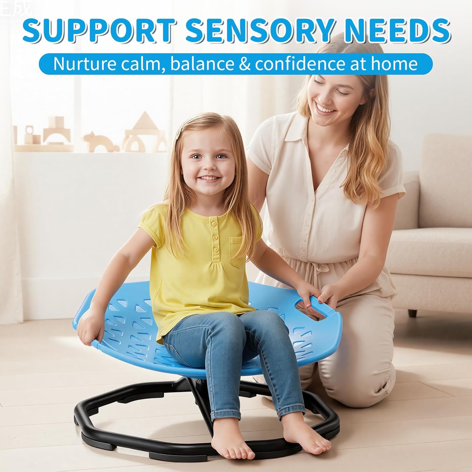 Pandapop Spinning Chair for Autistic Kids, Sensory Toy for Kids Ages 3-8 | Upgrade Handle, 360° Silent, Sit and Spin, Diamond-Shaped Reflective Panel, 220 lbs Weight Limit, Widened Metal Base