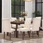 COLAMY Tufted Dining Chairs Set of 2, Accent Parsons Diner Chair Upholstered Fabric Stylish Kitchen Chairs with Solid Wood Legs and Padded Seat, Beige