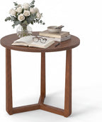 Tangkula Farmhouse Side Table, 22.5” Round End Table with Solid Rubber Wood Legs, Compact Nightstand Bedside Table for Small Spaces, Accent Table for Living Room Bedroom (Walnut,1)