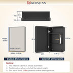 Keonjinn Black Medicine Cabinet 16 x 24 Inch, Bathroom Medicine Cabinet with Mirror, Heavy & Solid Stainless Steel Framed, Adjustable Shelves, Recessed or Wall Mount, Bathroom Mirror with Storage