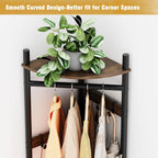 Corner Hall Tree with Shoe Rack and 6 Movable Metal Hooks, Floor Standing Entryway Coat Rack Organizer for Home, Office, or Bedroom – Rustic Brown