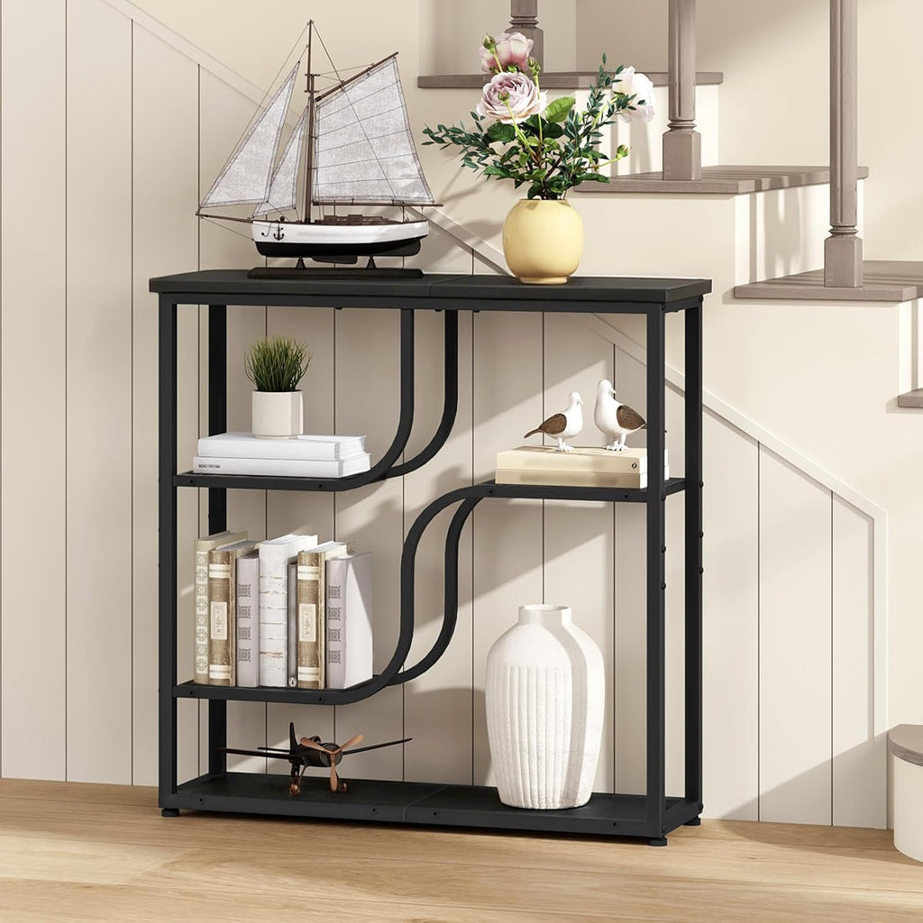 HOOBRO 29.5" Console Table, 5-Tier Narrow Entryway Table, Behind Couch Table with Storage Shelves, Sofa Table for Hallway, Living Rooms, Entryway, Black BB69XG01