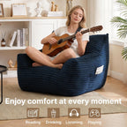 Bean Bag Chair for Adults & Kids, Giant Bean Bag Sofa with Side Pocket, Corduroy Beanbag Chair with Armrests, Comfy Stuffed Floor Sofa for Living Room Bedroom Dorm, Blue