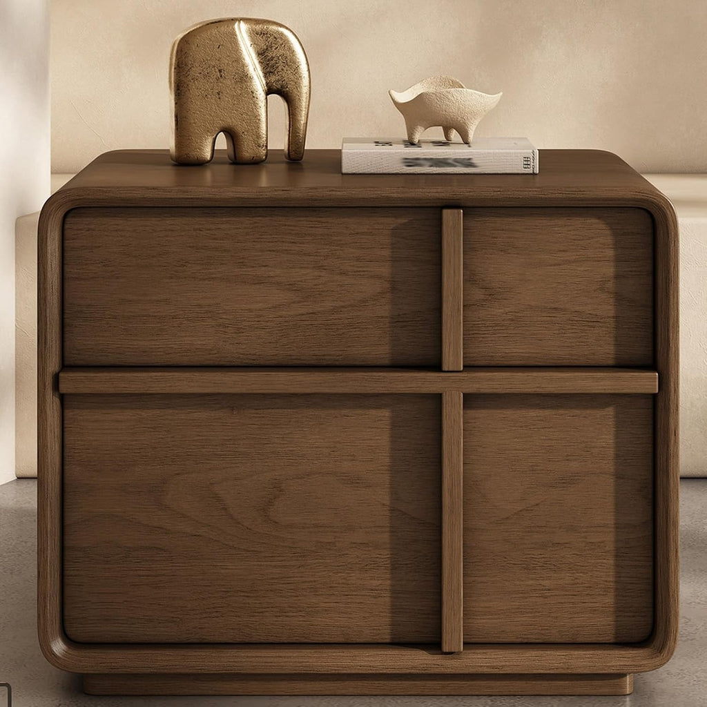 Nightstand with 2 Storage Drawer, Wooden Bed End Side Table Cabinet, Small Dresser, Bedside Furniture, Leather Finish, for Bedroom/Living Room(Brown,50x40x50cm)