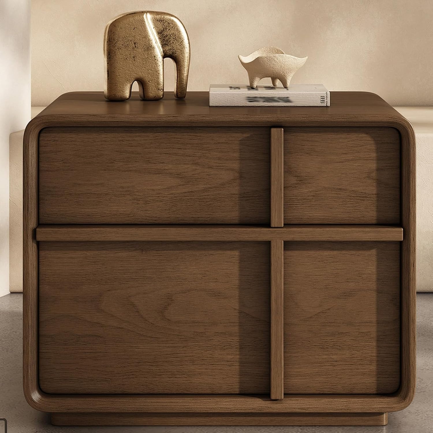 Nightstand with 2 Storage Drawer, Wooden Bed End Side Table Cabinet, Small Dresser, Bedside Furniture, Leather Finish, for Bedroom/Living Room(Brown,50x40x50cm)