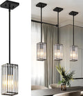 Modern Crystal Pendant Lights Kitchen Island, 3-Pack Black Hanging Light with Clear Crystal Shade, Adjustable Height Pendant Lighting for Kitchen Island Dining Room Bedroom Bar Entryway