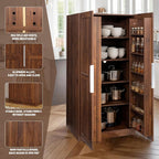 62.99'' Walnut Kitchen Pantry Cabinet Tall Freestanding Pantry Storage Cabinet with Doors and Shelves Buffet Cupboards Sideboard Tall Kitchen Pantry Storage Cabinets Food Pantry for Living Room