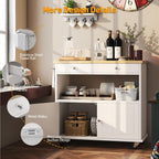 knoworld Rolling Kitchen Island with Storage Cabinet, 35.4'' Width Kitchen Cart, 2 Drawers Island Table, Portable Mobile Kitchen Island with Towel Rack, Wood Top and Lockable Wheels, White