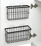 FAMNONE 2 Pack Adhesive Cabinet Door Organizer – 5.9” Deep Lid Organizer for Cabinet, No Drill Wall Mounted Storage Box for Pantry Door, Kitchen & Bathroom Space Saving Organizer